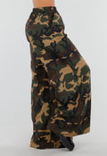 Wide Leg Broek met Camouflageprint en Elastische Taille