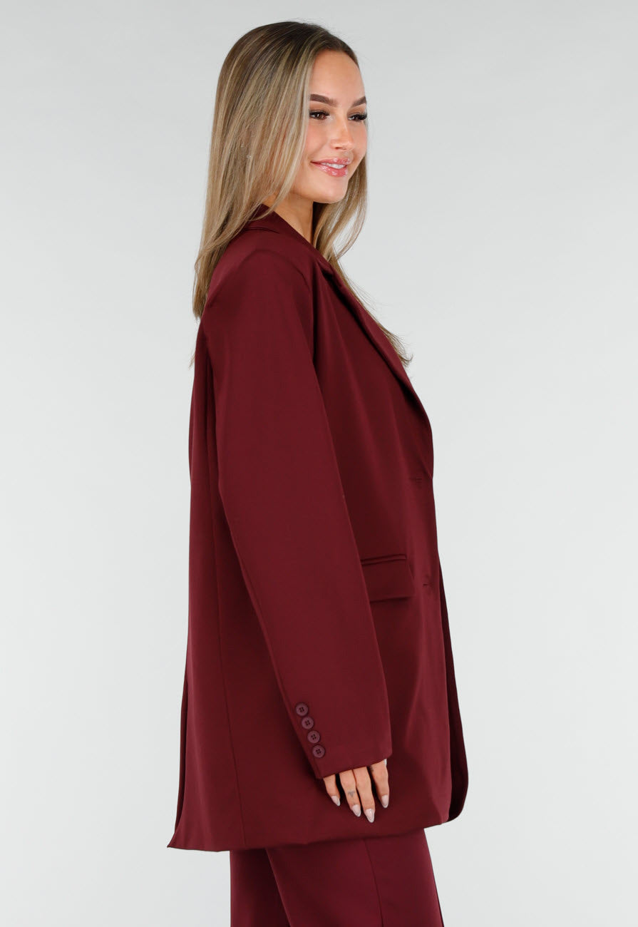 Burgundy Stretch Blazer met Schoudervullingen