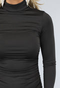 Zwarte Longsleeve Bodycon Jurk met Geplooid Detail
