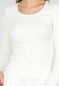 Witte Zachte Stretch Top met Ronde Hals en Lange Mouwen