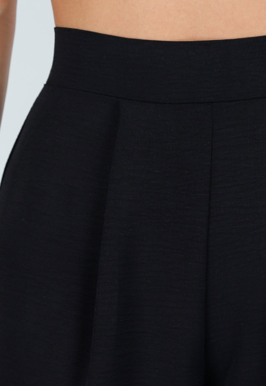 High Waist Zwarte Linnen Look Tall Broek met Tailleband