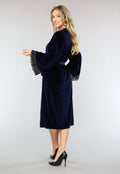Navy Velours Kamerjas met Zwart Kant