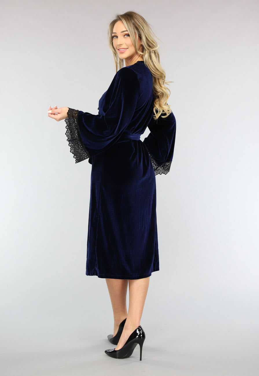 Navy Velours Kamerjas met Zwart Kant
