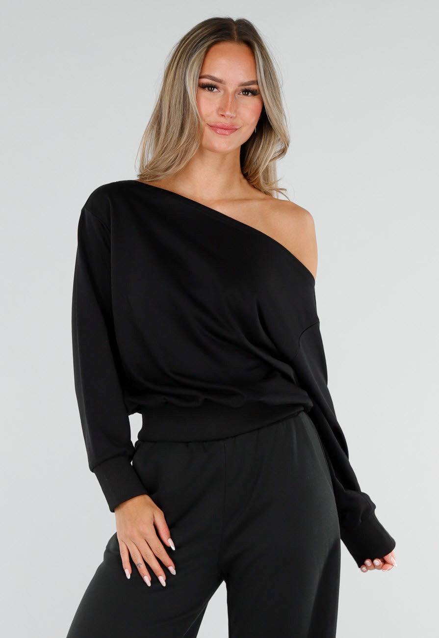 Zwarte Tall Jogger Set met One Shoulder Sweater