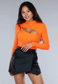 Oranje Rib Bodysuit Neon met Uitsnede