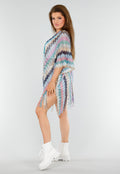 Pastel Zigzag Cover-Up met Franjes en Open Gehaakt Motief