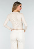 Crème Stretch Body met Lange Mouwen en V-Hals