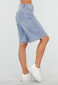 Lichtblauwe Denim Bermuda Short met Ruwe Zoom