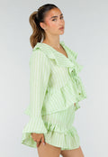 Lichtgroene Gestreepte Two Piece Set met Blouse en Rucheshort