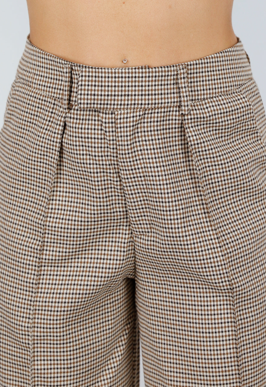 Tweedelige Geruite Stretch Set met Hoge Taille Broek en Korsettop met Baleinen