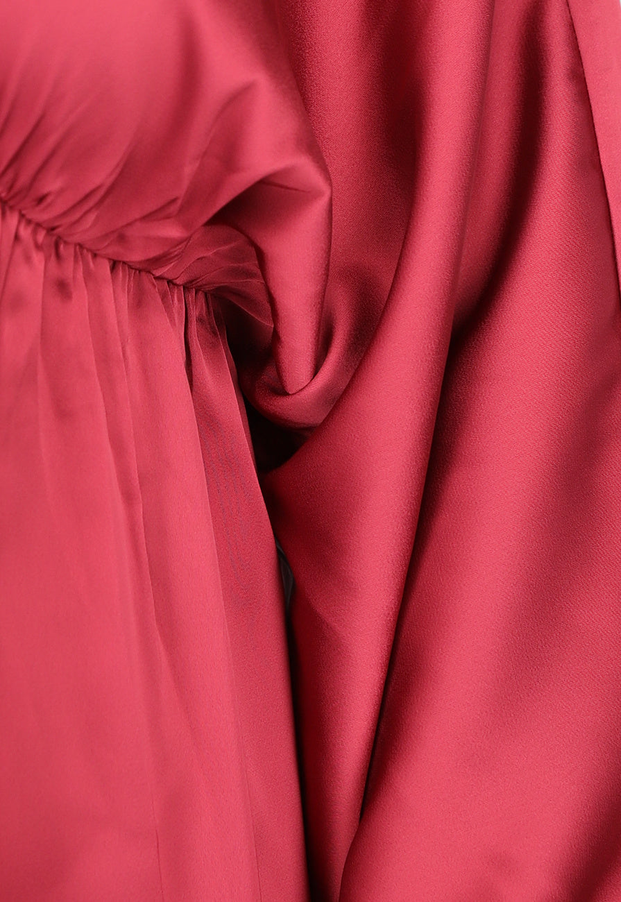 Roze Satijnen Jurk met Pofmouwen