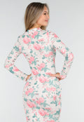 Roze Groene Bloemenjurk met Lange Mouwen
