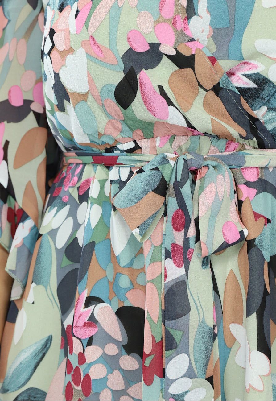 Print Skater Jurk met Flair Mouwen en Tailleband
