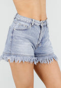 Lichtblauwe Denim Short met Rafelzoom en High Waist