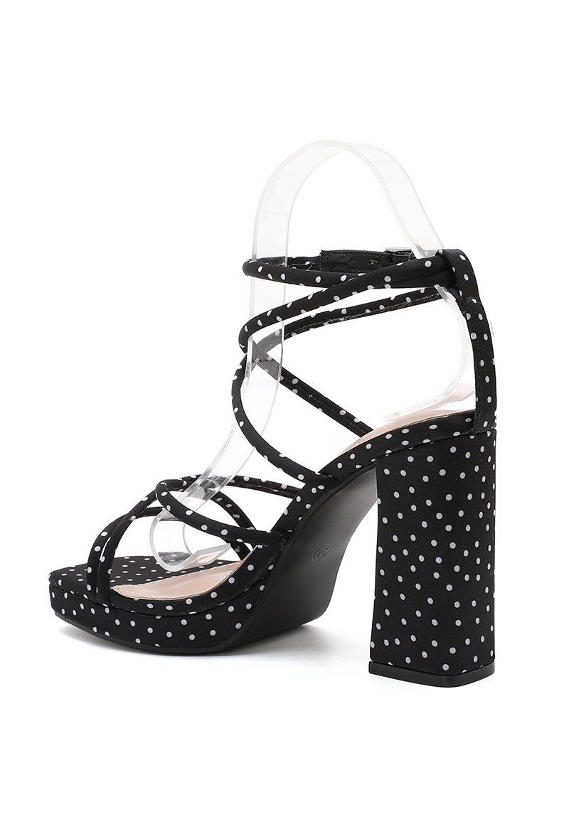 Zwarte Plateau Sandaletten met Polkadot Print