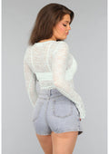 See Through Lichtblauwe Kanten Longsleeve Top