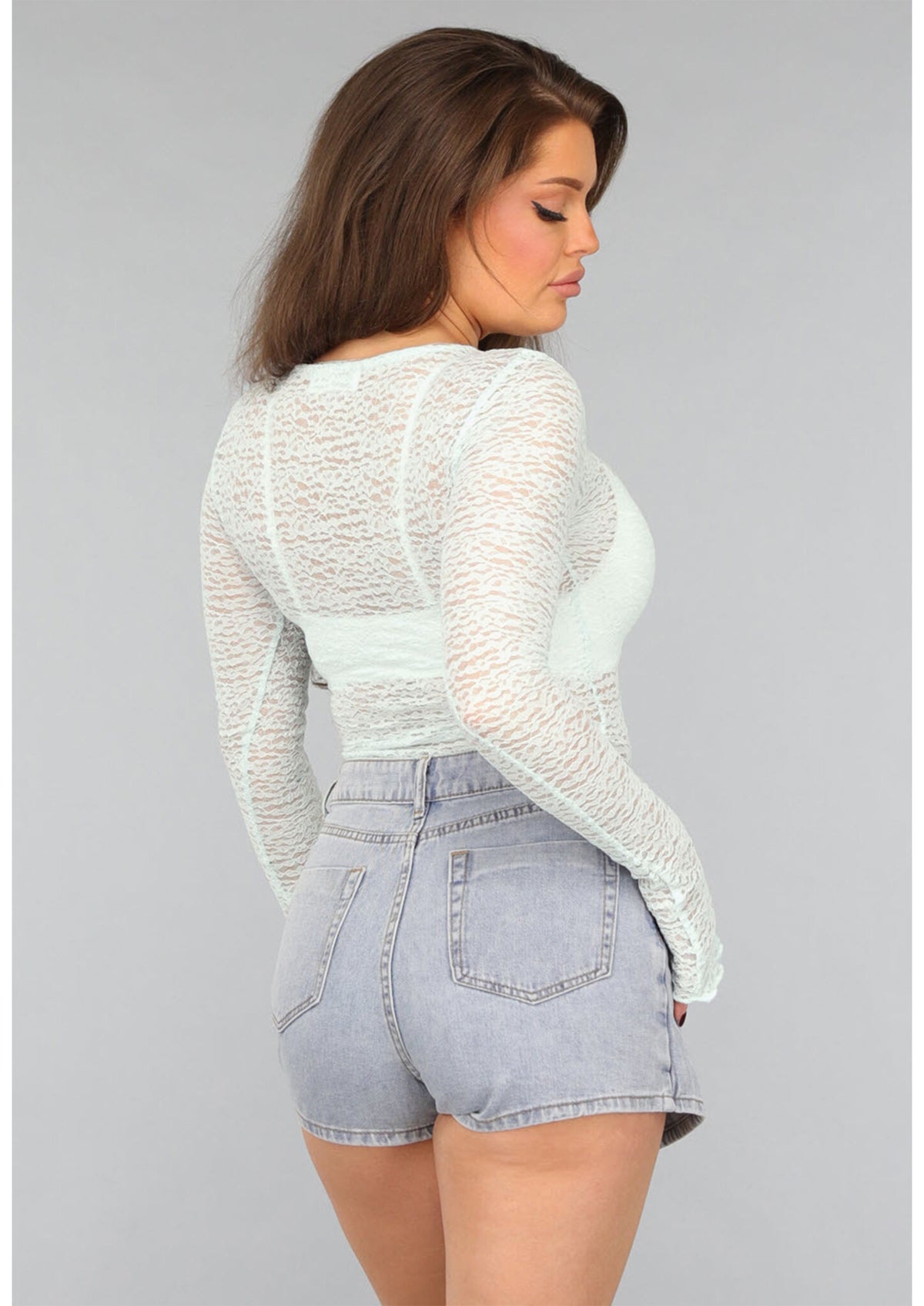See Through Lichtblauwe Kanten Longsleeve Top