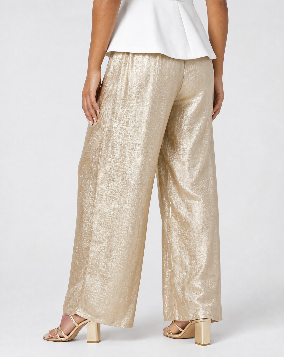 Gouden Wide Leg Broek met Plooien en Stretch Taille