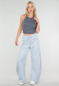 Lichtblauwe Barrel Fleece Joggingbroek met Trekkoord en Stretch
