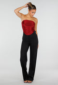 Bordeauxrode Strapless Fringe Top met Stretch