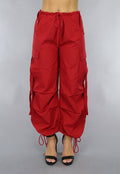 Rode Wijde Parachute Broek met Zakken