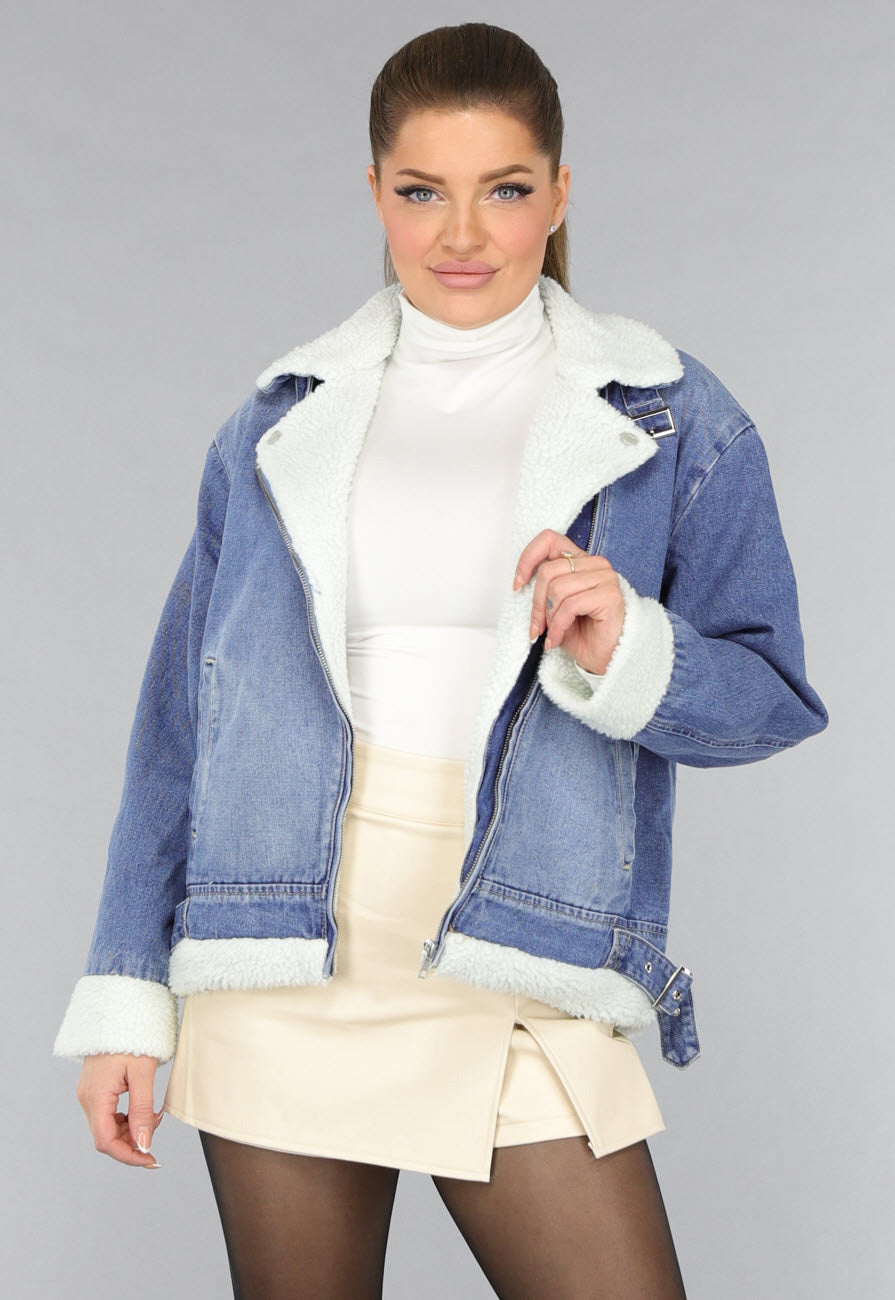 Redial Jeans  Lichtblauw Denim Teddy Biker Jasje