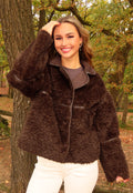 Donkerbruine Teddy Jas met Knoopsluiting