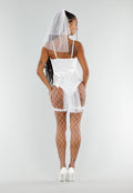 Witte Bruids Lingerie Set met Sluier en Netpanty met Jarretels