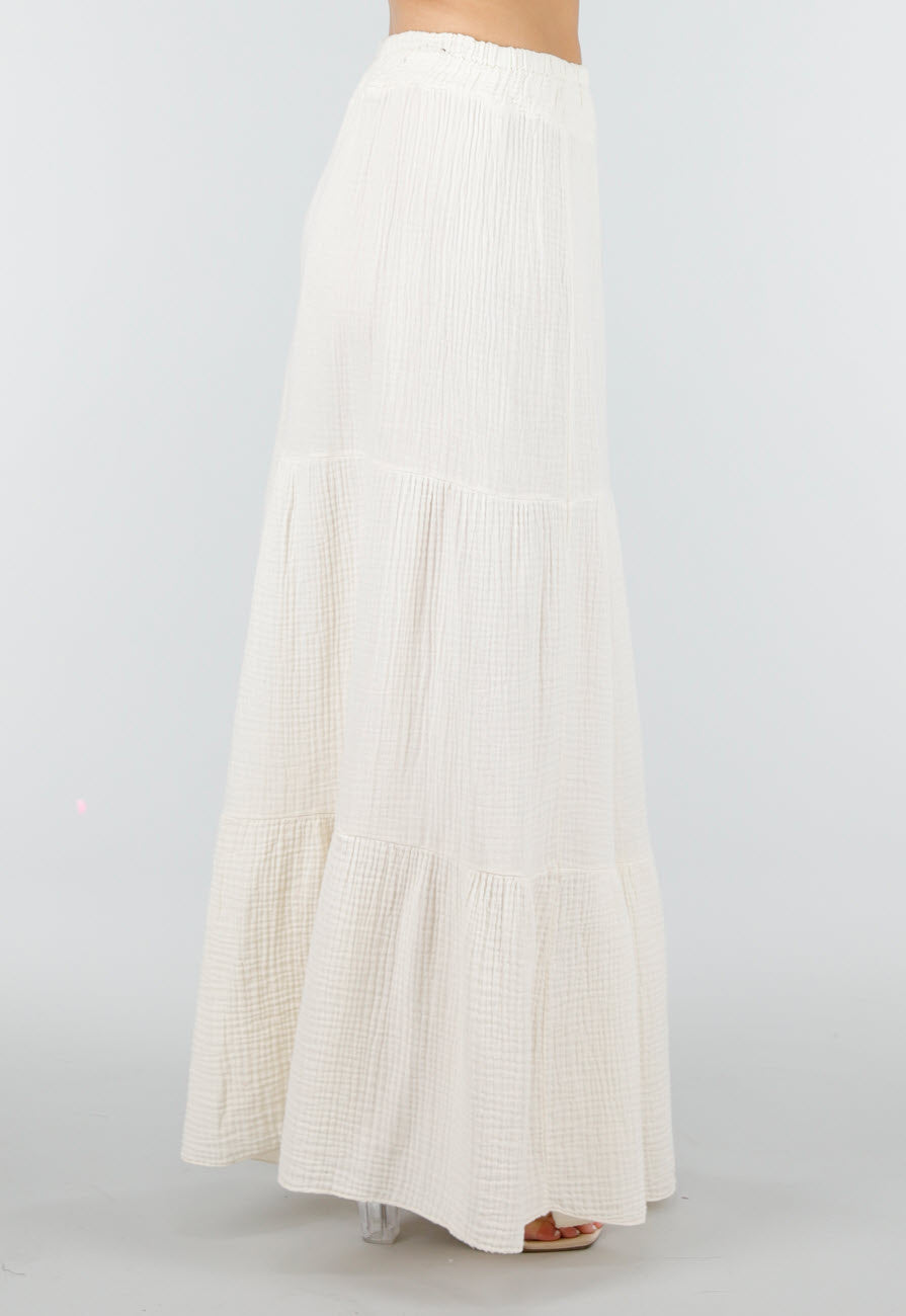 Crème Mousseline Maxi Rok met Elastische Taille
