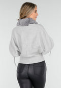 Grijs Gebreid Vest met Faux Fur Kraag en Strikdetails