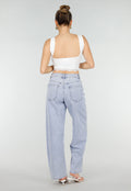 Witte Cropped Top met Kanten Rand en Brede Bandjes