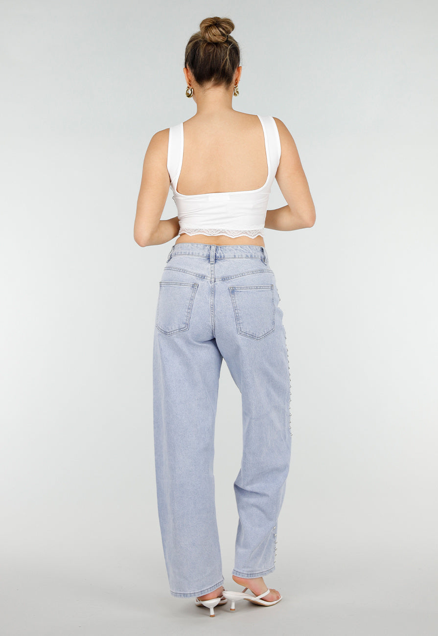 Witte Cropped Top met Kanten Rand en Brede Bandjes