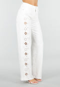 Witte StraightLeg Jeans met Broderie Anglaise en High Waist Pasvorm
