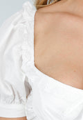 Witte Midi Jurk met Pofmouwen, Vetersluiting en Strikkoord
