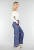 Ecru Off Shoulder Top met Lange Mouw