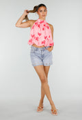 Lichtroze Halter Top met Fuchsia Bloemenprint