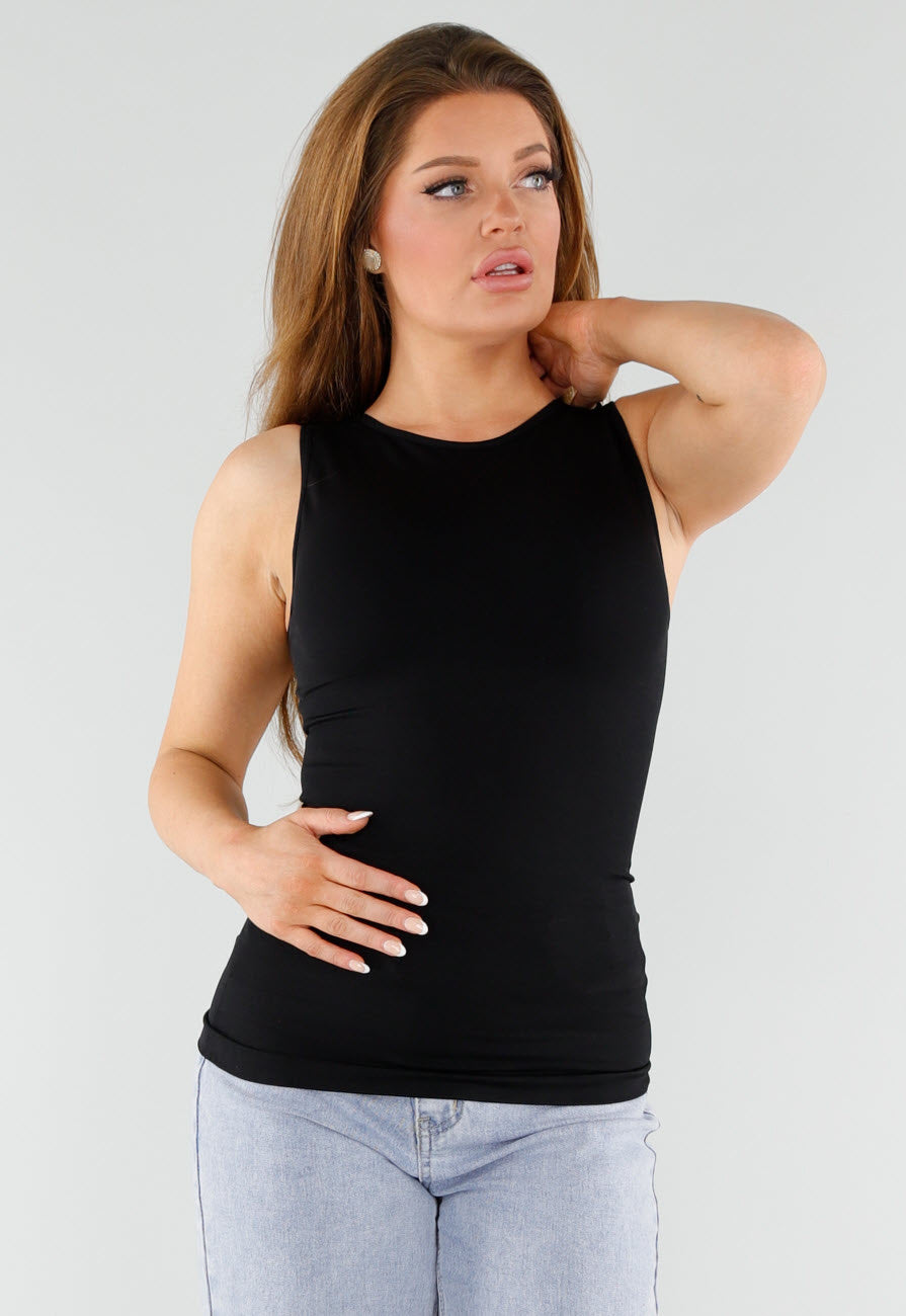 Naadloze Shaping Top in Zwart met Hoge Halslijn