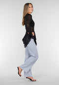 Zwarte Kanten Peplum Top met Knopen