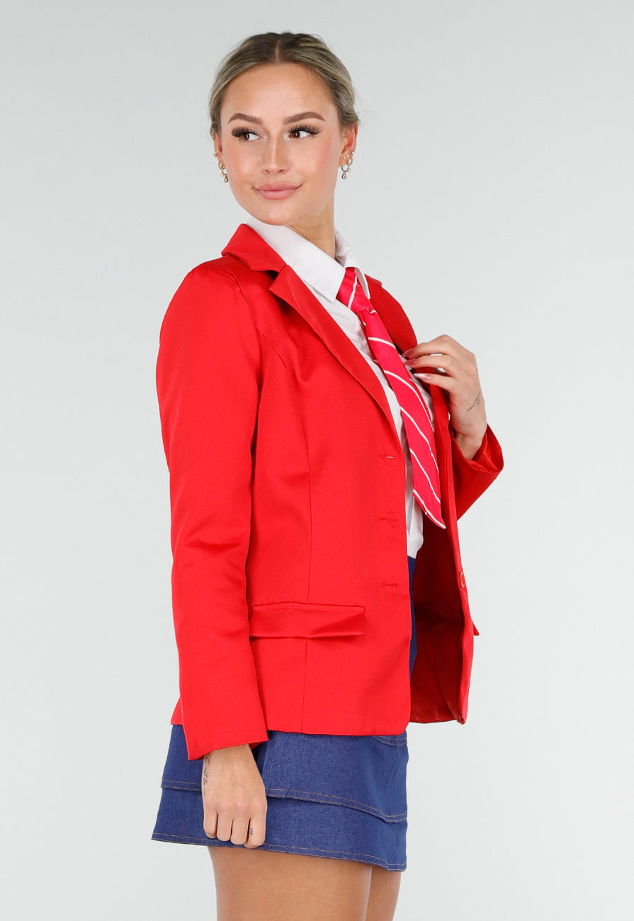 School Girl Uniform Kostuum met Rode Blazer en Stropdas