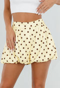 Gele Ballon Short met Bruine Stippen en Bubble Hem