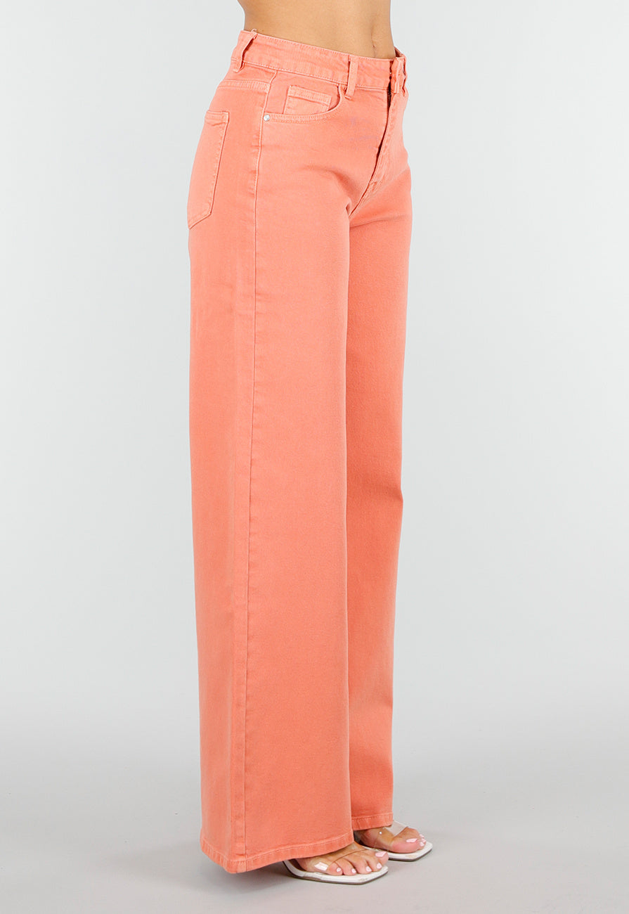 Oranje Denim Wide Leg Jeans met Hoge Taille en Stretch