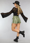 Khaki Lederlook Overslag Cargo Skort