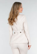 Crèmekleurige Two-Piece Set met Tailleceintuur en Rechte Broek