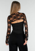 Zwarte Top met Kant, Stretch en Cut-Out Detail