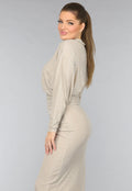 Strass Maxi Jurk met Overslag Split in Champagne