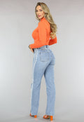 Oranje Rib Bodysuit met Lange Mouwen