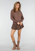 Bruine Transparante Mesh Top met Lange Mouwen en Stretch