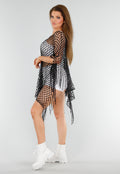 Zwarte Fishnet Cover-Up met Franjes en Ruitstructuur