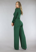 Groene Jumpsuit met Wijde Pijpen en Tailleband
