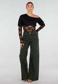 Zwarte One Shoulder Body met Kant en Drukknoopsluiting
